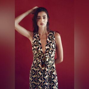 NWT Zara Boho Printed Cut-Out Midi Dress - Size M